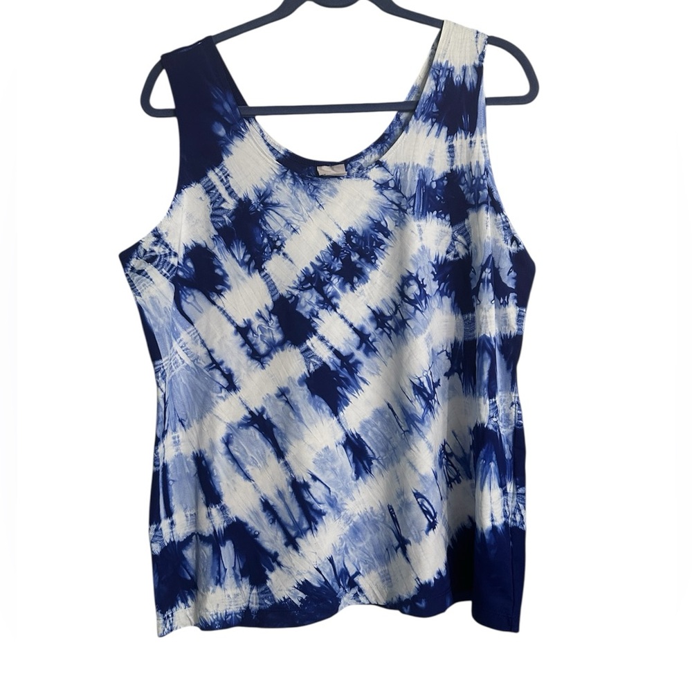 Chicos Navy and White Tie-Dye Tank Top Size XL